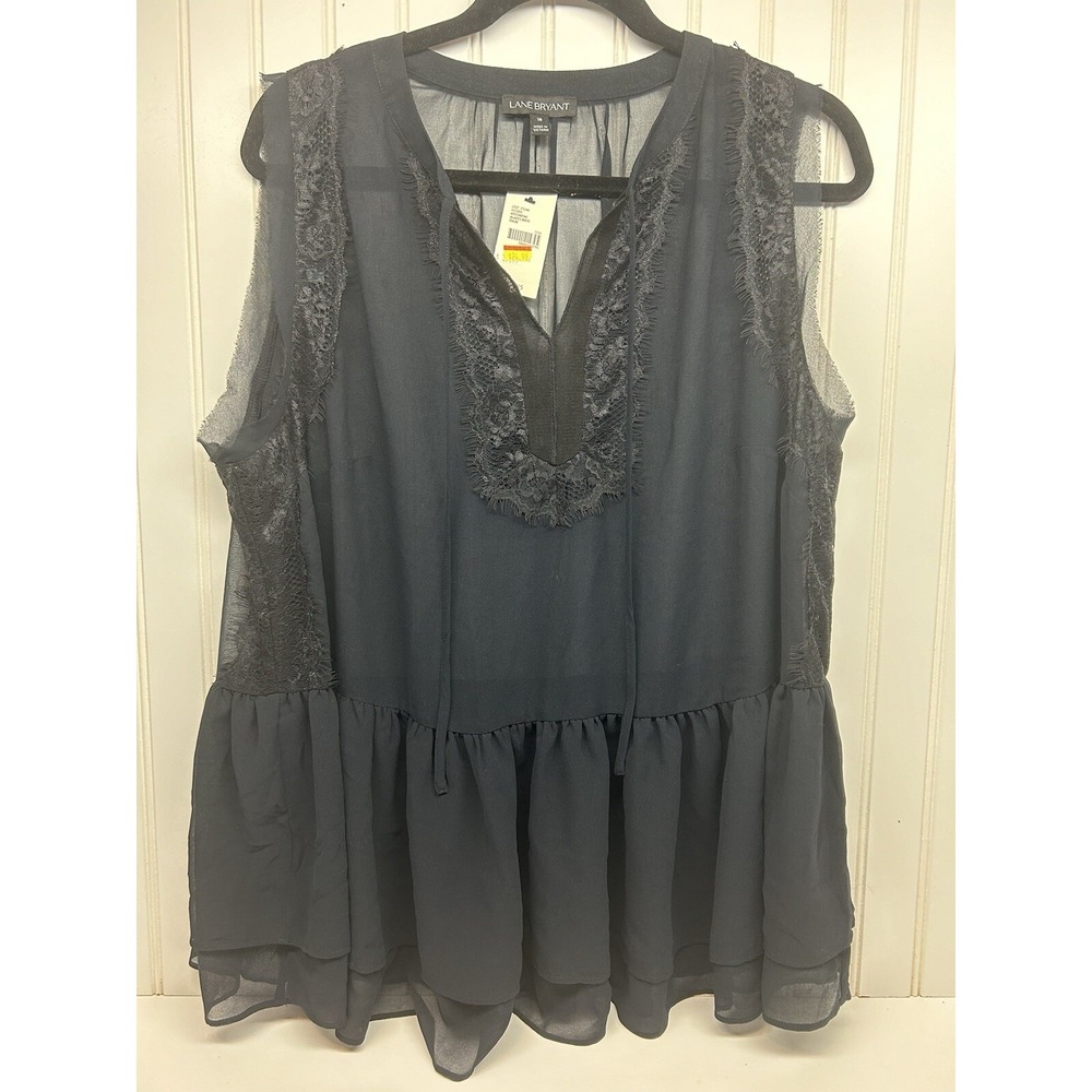 NEW-WOMAN'S LANE BRYANT SLEEVELESS Navy Blue Sheer Designer Blouse Size 18